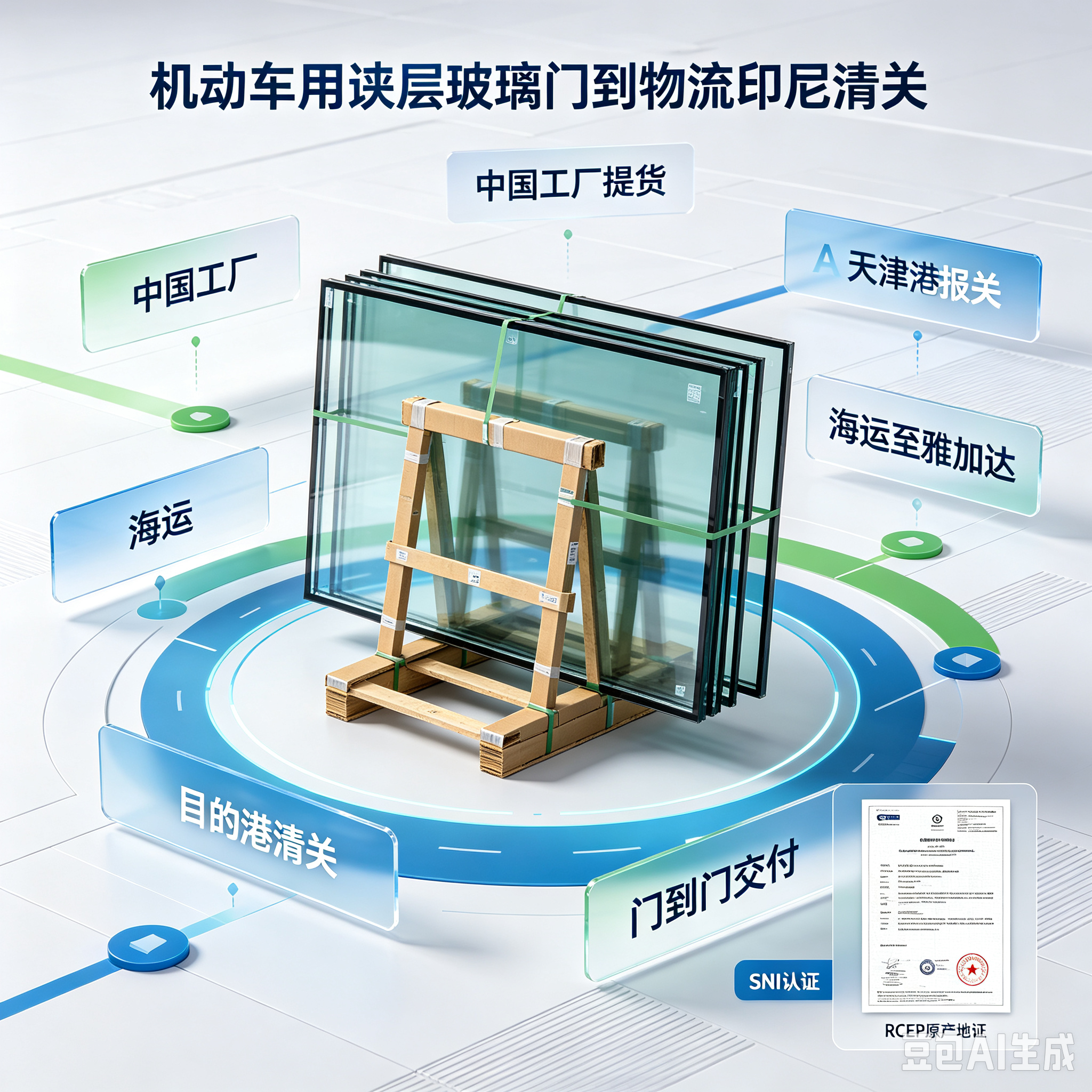 天津港出口机动车夹层玻璃→印尼雅加达 门到门全链路实操